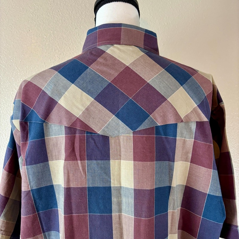 Ely Plains Western Shirt Plaid Short Sleeve Pearl Snap Front Mens XL Muted Tones - Picture 8 of 10